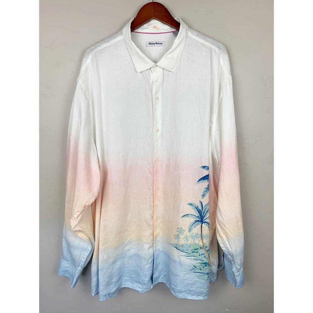 Tommy Bahama Vista Beach Palms 100% Linen Button Down Shirt Ombre Men's XXXL 3XL